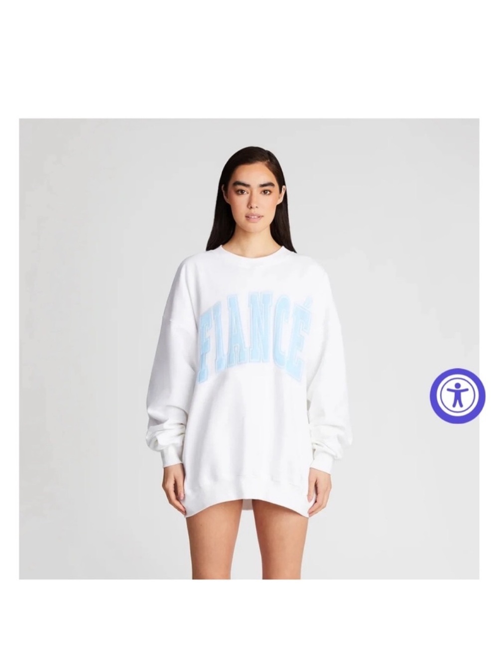 The Bar White Sweatshirt with Light Blue 'FIANCE' Graphic